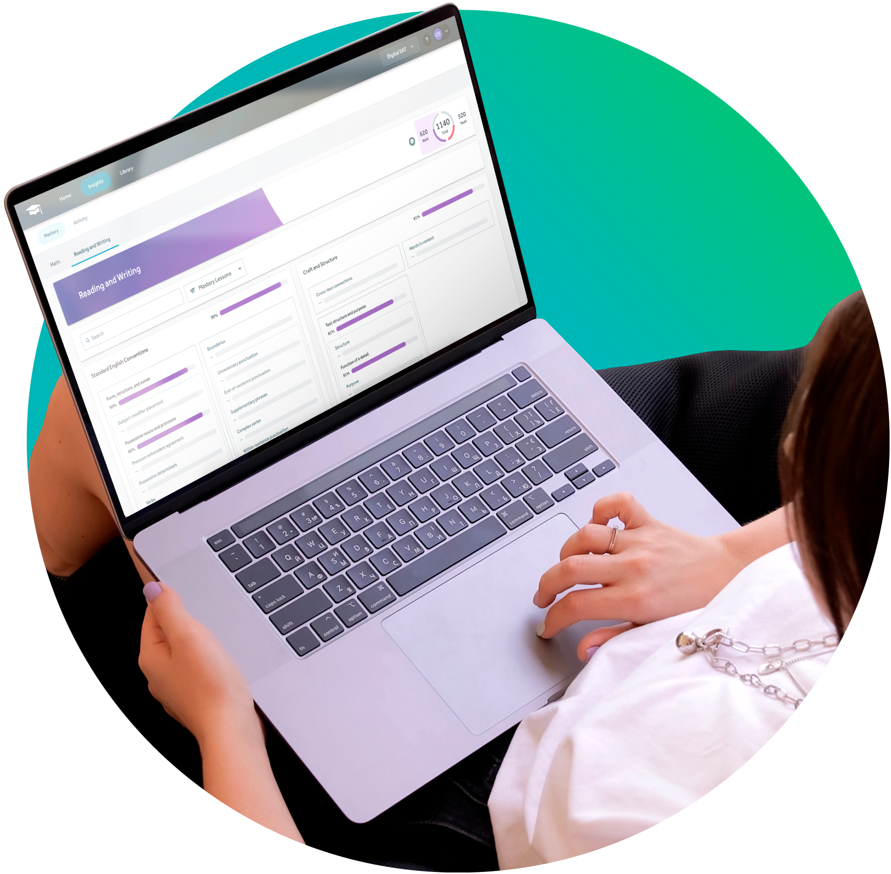 Student reviewing practice test results for the Digital SAT