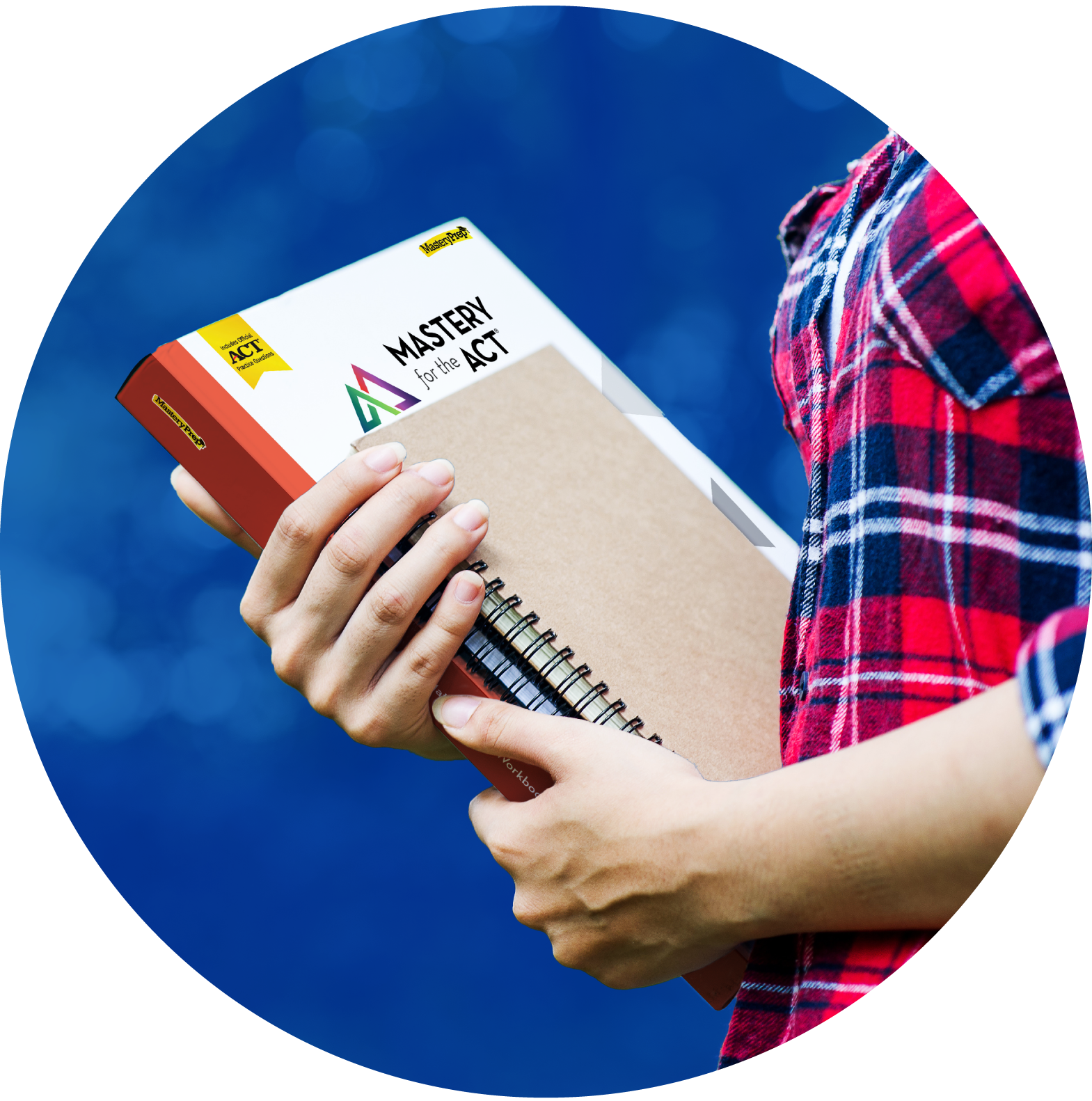 Student carrying a MasteryPrep curriculum workbook