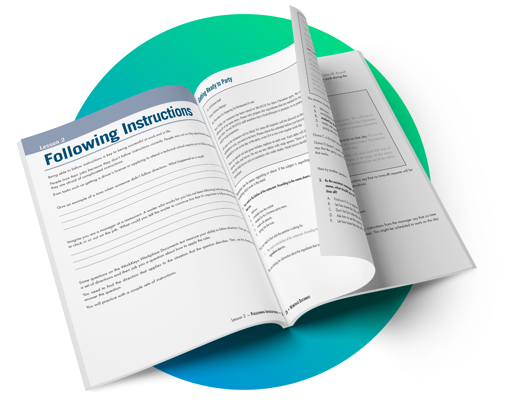 Open workbook previewing a curriculum for WorkKeys; Essentials for WorkKeys
