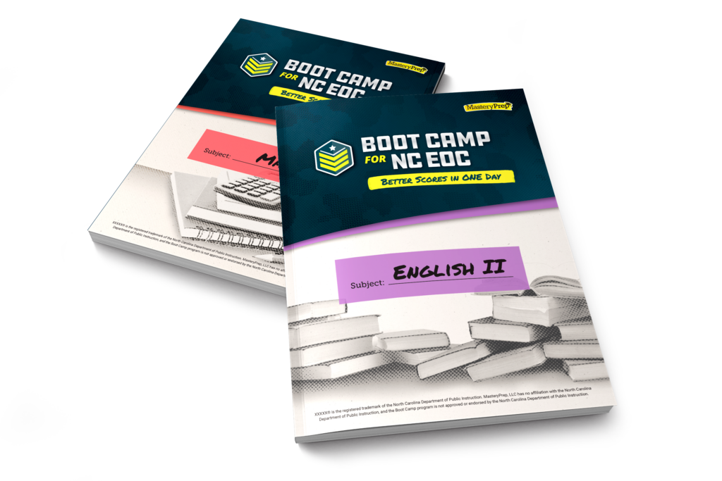 Boot Camp for North Carolina End of Course workbooks for Math 1 and English II